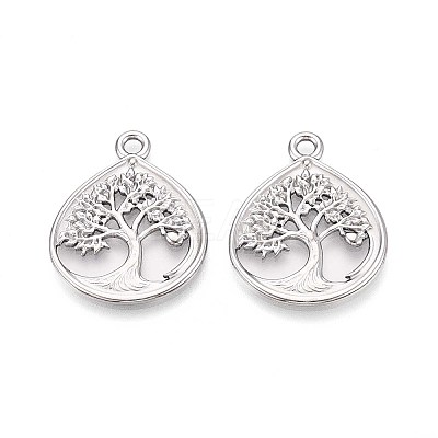 304 Stainless Steel Teardrop with Tree of Life Pendants STAS-T067-35P-1