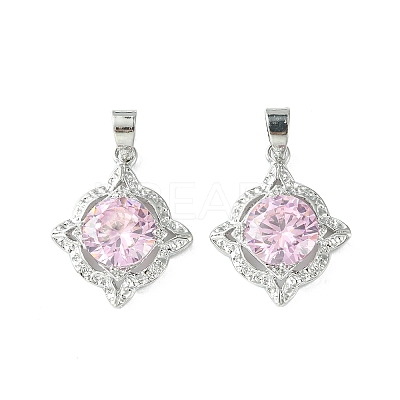Brass Micro Pave Pink Cubic Zirconia Pendants KK-L208-02P-1
