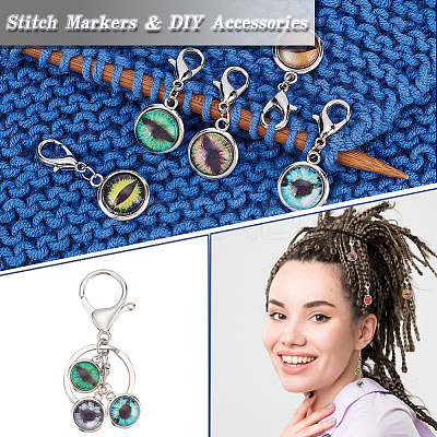 Glass Flat Round Eye Charm Locking Stitch Markers HJEW-PH01713-1