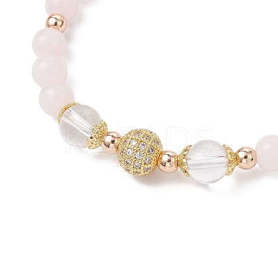 Natural Rose Quartz Round Beaded Charm Bracelets for Women BJEW-JB11931-03-1