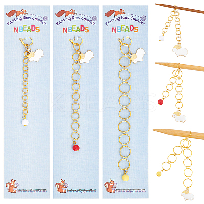 Alloy Enamel Sheep Pendant Knitting Row Counter Chains HJEW-PH01835-1