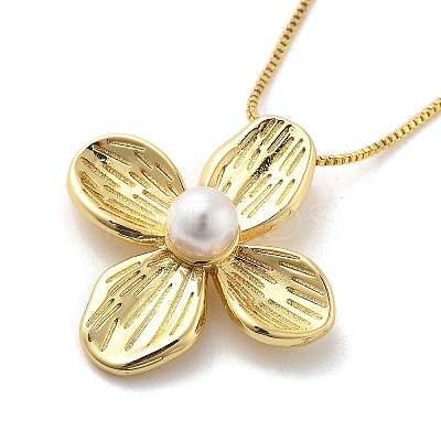 Flower Brass Shell Pearl Pendant Necklaces for Women LS-NJEW-S385-06A-G-1