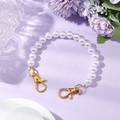White ABS Plastic Imitation Pearl Round Beaded Purse Chain Strap Extenders AJEW-BA00136-1