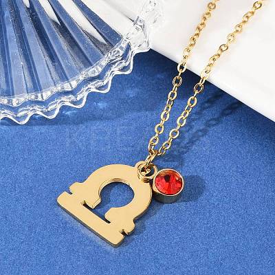 304 Stainless Steel Glass Drill Birth Stone Constellation Pendant Necklaces STAS-D305-08G-G-1