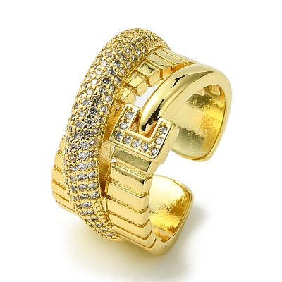 Brass Micro Pave Cubic Zirconia Open Cuff Rings RJEW-K256-41G-1