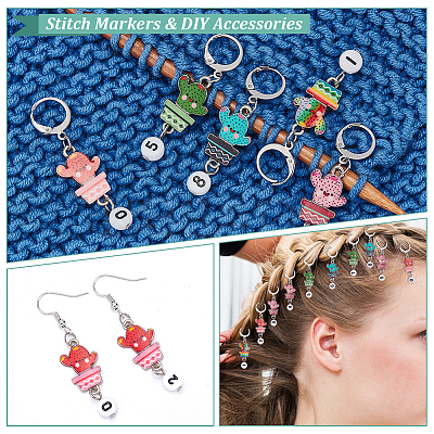 Alloy Enamel Cactus Pendant Locking Stitch Markers HJEW-AB00098-1