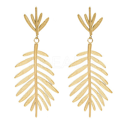 304 Stainless Steel Leaf Theme Stud Earrings For Women EJEW-B110-03G-04-1