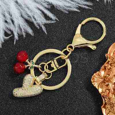 Brass Micro Pave Clear Cubic Zirconia Letter Pendant Keychain KEYC-SW00015-Y-1
