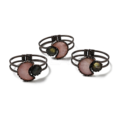 Natural Labradorite & Rose Quartz Bangles BJEW-G679-02R-1