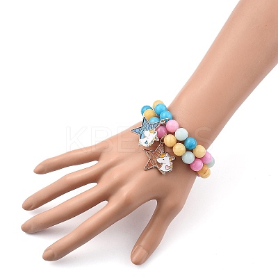 Round Natural White Jade Beaded Stretch Charm Bracelets Sets BJEW-JB05428-1