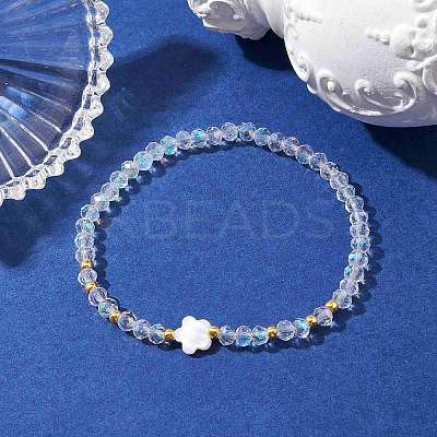 Flower Natural Shell & Glass Beaded Stretch Bracelet BJEW-JB10184-01-1