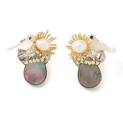Natural Pearl Stud Earrings EJEW-L286-11G-1