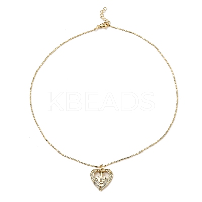 Golden Plated Brass Micro Pave Cubic Zirconia Pendant Necklaces NJEW-L178-02G-04-1