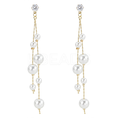 1Pair Brass Micro Pave Clear Cubic Zirconia Tassel Stud Earrings for Women EJEW-LP0001-73-1