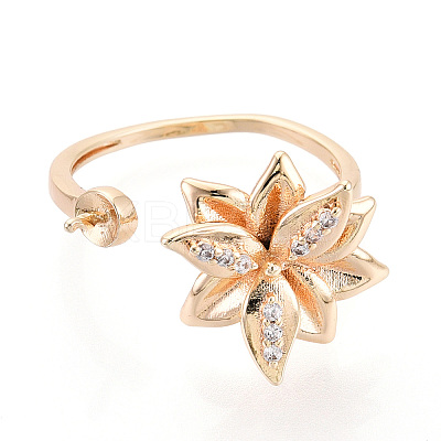Flower Brass Micro Pave Clear Cubic Zirconia Cuff Ring Settings KK-T076-68G-1