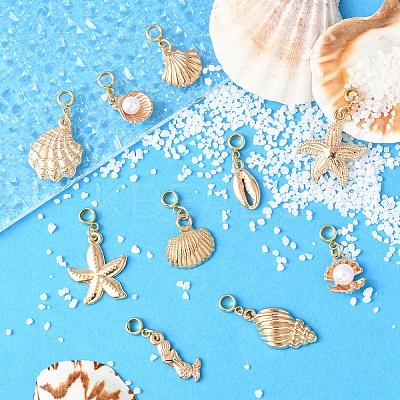 10Pcs 10 Styles Ocean Theme Alloy with Plastic Pearl European Dangle Charms PALLOY-YW00089-1