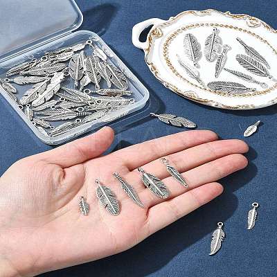 60Pcs Tibetan Style Alloy Feather Pendants TIBEP-FS0001-21-1
