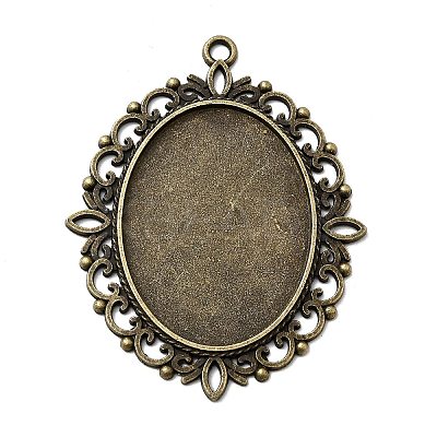 Tibetan Style Alloy Oval Pendant Cabochon Settings TIBEP-S231-01AB-NR-1