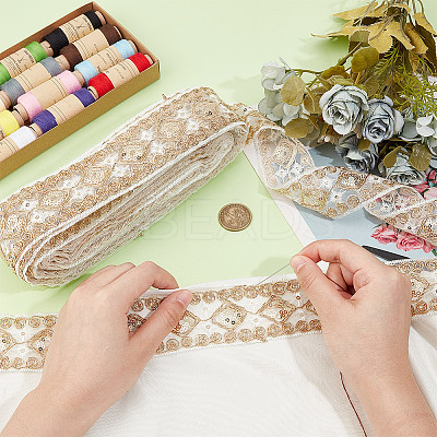 Polyester Rhombus Embroidery Lace Trim OCOR-WH0090-84B-1