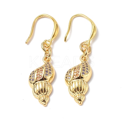 Colorful Cubic Zironia Conch Shape Dangle Earrings EJEW-B017-20G-1