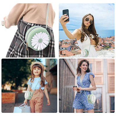 DIY Sew on PU Leather Daisy Flower Pattern Round Multi-Use Crossbody/Shoulder Bag Making Kits DIY-WH0297-56C-1