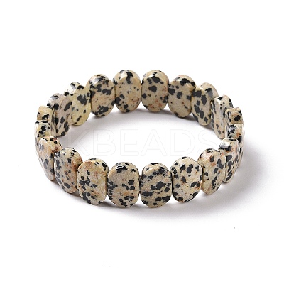 Natural Dalmatian Jasper Oval Beaded Stretch Bracelet G-E010-01K-1