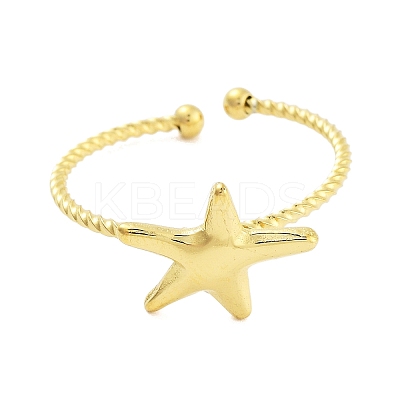 Real 18K Gold Plated 304 Stainless Steel Open Cuff Rings for Women LS-RJEW-B061-02G-06-1