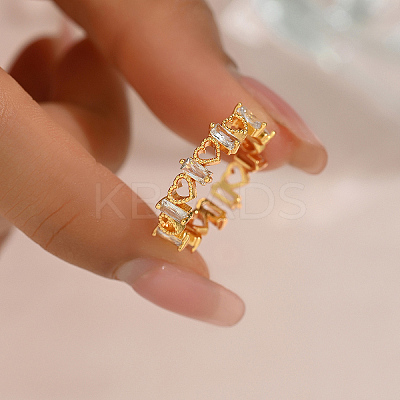 Hollow Heart Brass Micro Pave Clear Cubic Zirconia Open Cuff Ring for Women Daily Party Vacation Wear NQ7926-1