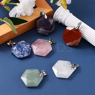 6Pcs 6 Style Natural Mixed Gemstone Pendants G-SZ0001-36-1