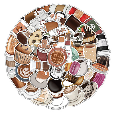 50Pcs Coffee PVC Stickers PW-WG50366-01-1