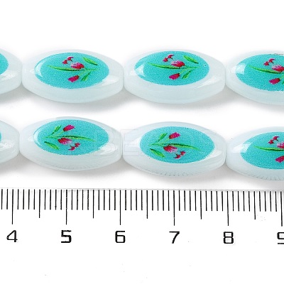 Printing Glass Oval Beads for Necklaces Bracelets Making GLAA-B020-01A-09-1