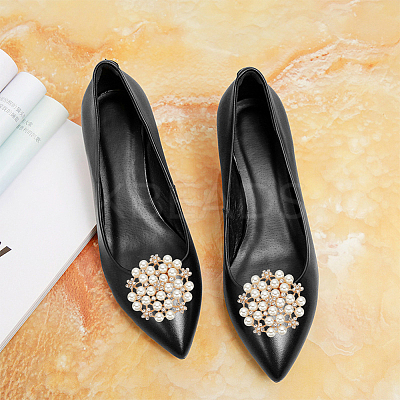 1 Pair Flower ABS Imitation Pearl Detachable Alloy Shoe Buckle Clips DIY-WR0004-08A-1