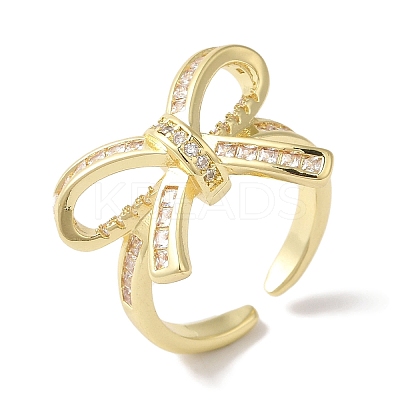 Bowknot Brass Micro Pave Clear Cubic Zirconia Open Cuff Rings for Women LS-RJEW-C098-26G-1