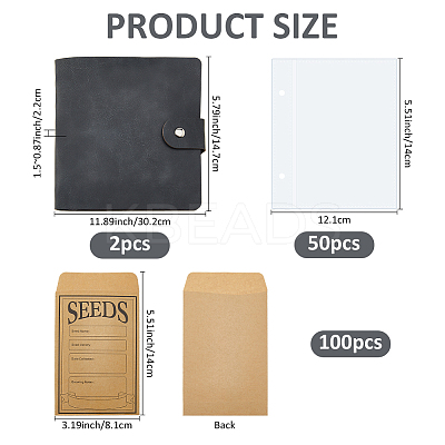5 Inch PU Leather Cover Garden Seed Storage Organizer 2-Ring Binder Album DIY-FH0009-80B-1