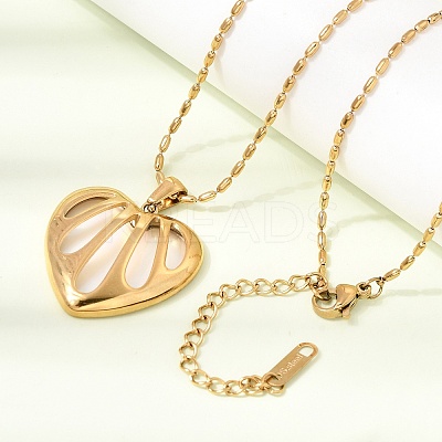 304 Stainless Steel & Natural White Shell Hollow Heart Pendant Necklaces for Women SA-CBAD22F-06G-1