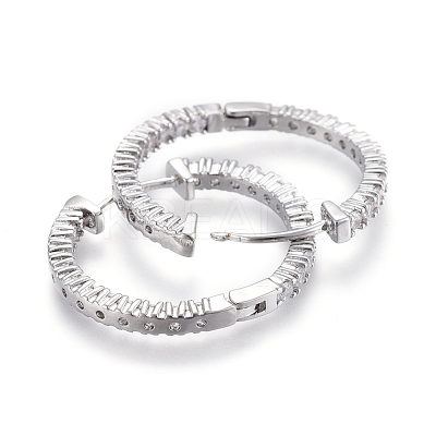 Brass Micro Pave Clear Cubic Zirconia Huggie Hoop Earrings EJEW-EE0004-37P-1