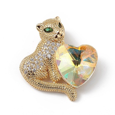 Real 18K Gold Plated Rack Plating Brass Micro Pave Clear Cubic Zirconia Pendants KK-C015-14G-08-1