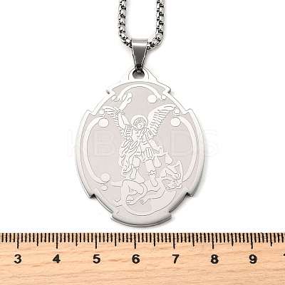 201 Stainless Steel Saint Saint Michael The Archangel Pendant Necklaces for Women NJEW-M105-02P-1