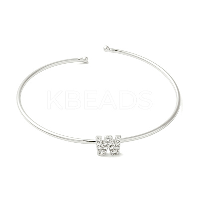 Rack Plating Brass Micro Pave Clear Cubic Zirconia Letter Open Cuff Bangles BJEW-A018-01P-W-1