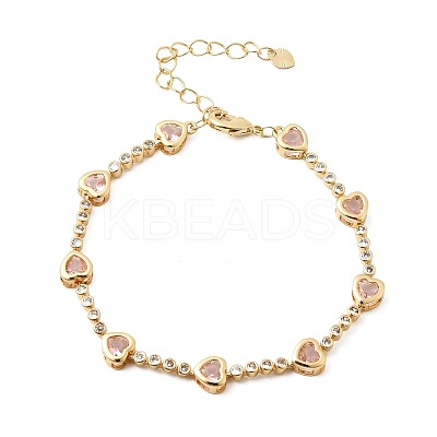 Heart Brass Micro Pave Cubic Zirconia Link Chain Bracelets for Women BJEW-A164-01G-04-1