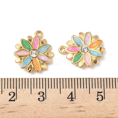 304 Stainless Steel Enamel Rhinestone Flower Pendants STAS-U057-04G-1