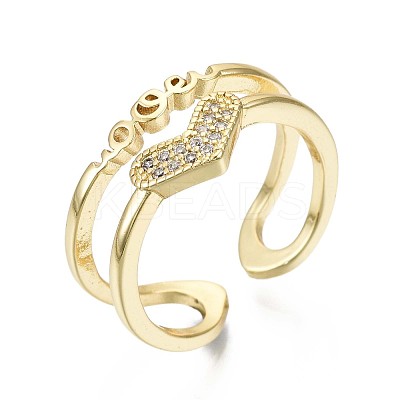 Brass Micro Pave Clear Cubic Zirconia Cuff Rings RJEW-S044-097-NF-1