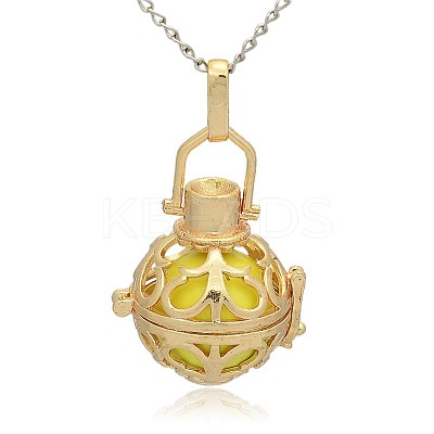 Golden Tone Brass Hollow Round Cage Pendants KK-J235-10G-1