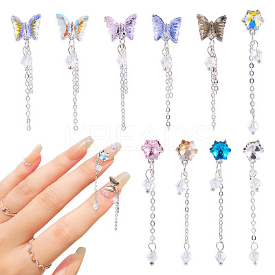 10Pcs 10 Styles Butterfly & Flower Alloy K9 Glass Charms Nail Art Decoration MRMJ-TA0001-41-1