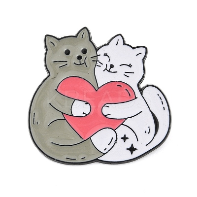 Cute Animal Hug with Heart Enamel Pins PALLOY-D361-01EB-02-1