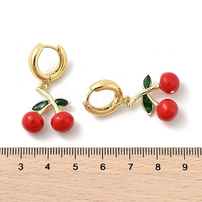 Cherry Brass Enamel Hoop Earrings EJEW-M077-14G-03-1