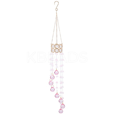 Flower Round Glass Beads Tassel Hanging Suncatchers for Window Garden Outdoor Decoration HJEW-WH20020-007B-1