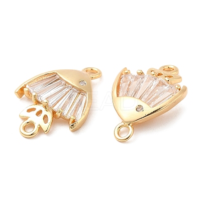 Brass Pave Clear Glass Connector Charms KK-F860-76G-1