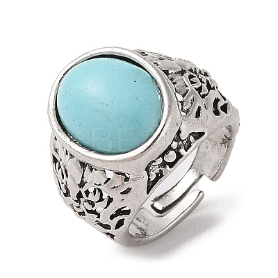 Oval Synthetic Turquoise Cuff Rings RJEW-B107-12AS-01-1