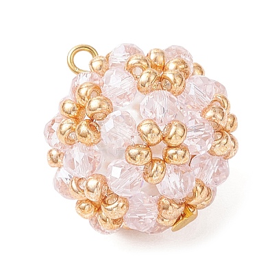 7Pcs Electroplate Glass & Round Rocailles & Glass Pearl Beaded Pendants PALLOY-MZ00879-1